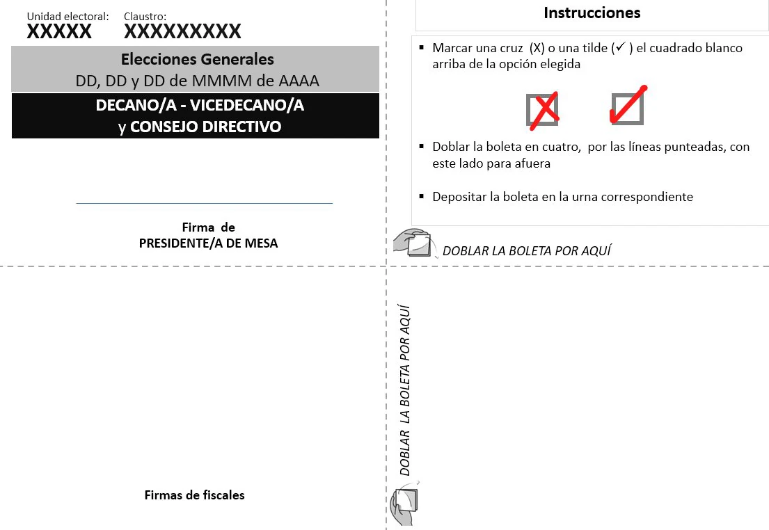 Dorso de la boleta de Decano/a y Consejo Directivo con instrucciones