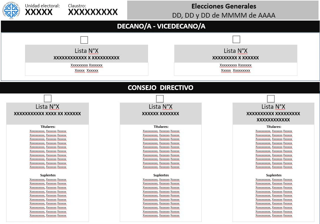 Frente de la boleta de Decano/a y Consejo Directivo — modelo Ord. 1097/25
